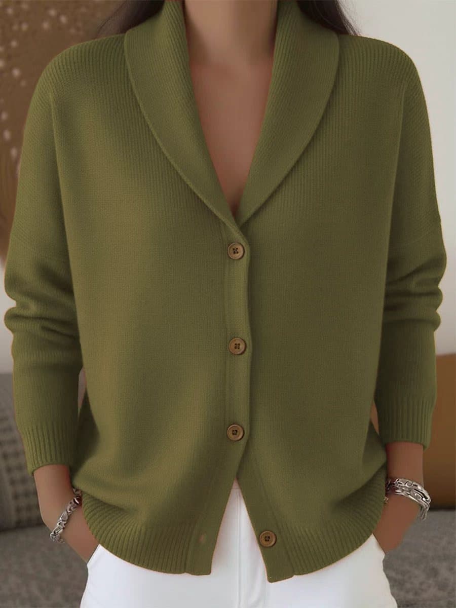 Womens Knitted Cardigan Loose-Fit Lazy Style Soft And Cozy Notch Lapel Solid Color Long-Sleeve Sweater 4