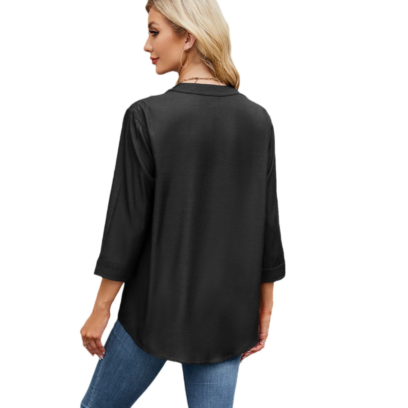 Casual Loose-fit Faux Denim Long Shirt