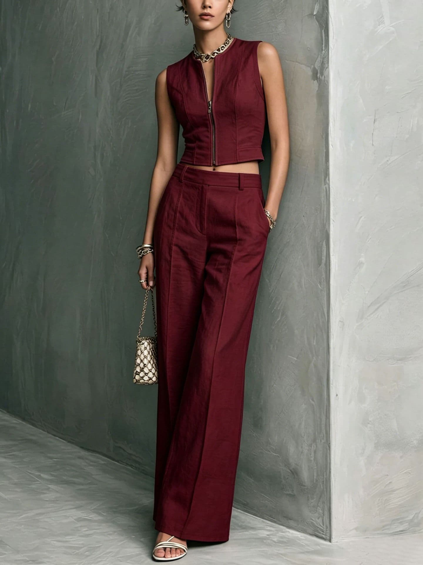 Sleeveless Top And Straight-leg Casual Pants Set 8