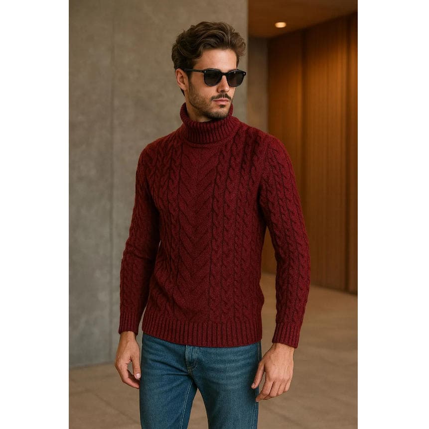 Mens Turtleneck Cable-Knit Sweater In Plus Sizes 8