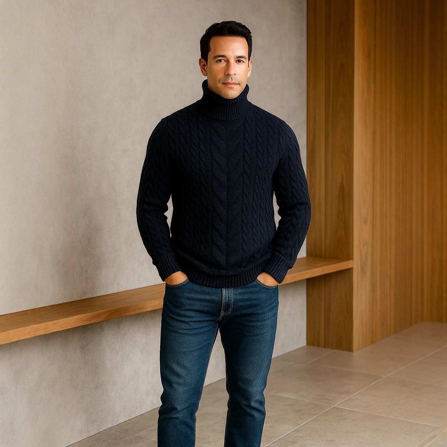Mens Turtleneck Cable-Knit Sweater In Plus Sizes 16