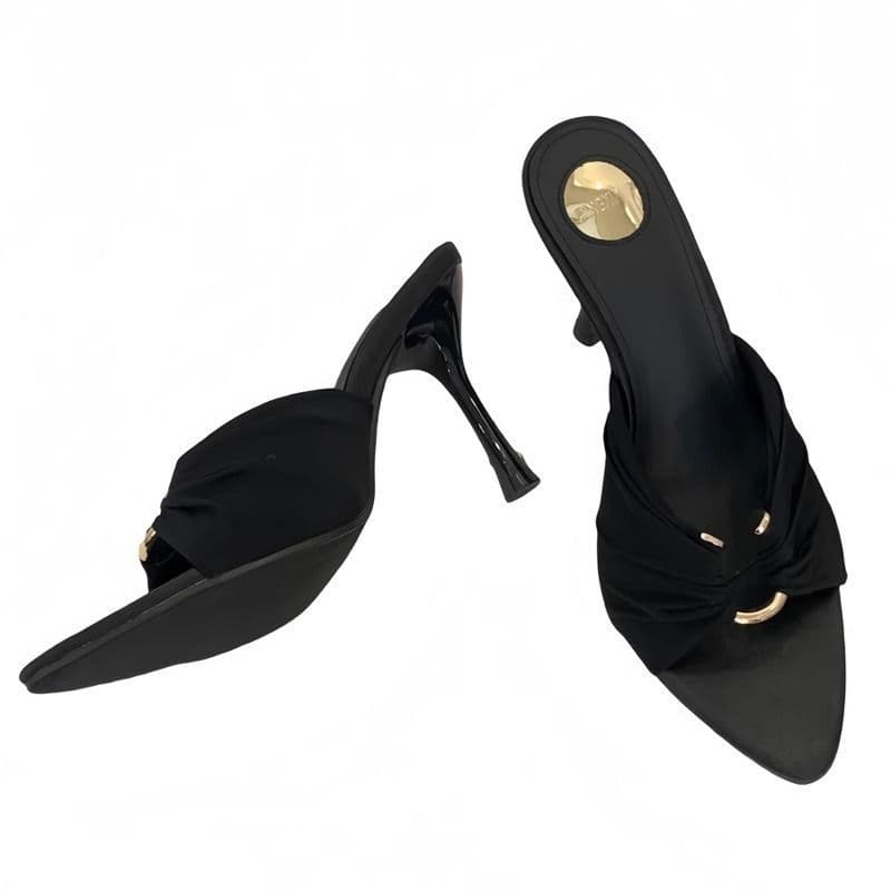 Chic Pleated Metal-buckle Pointed-toe Open-toe Sandals 7