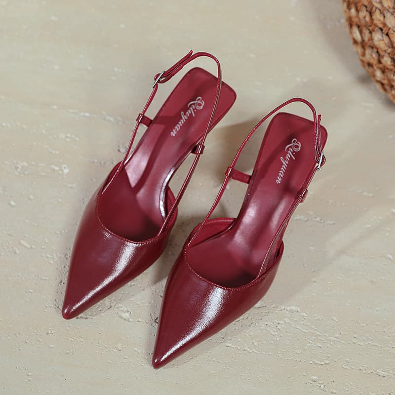Sexy Wine-red Pointed-toe Sandals