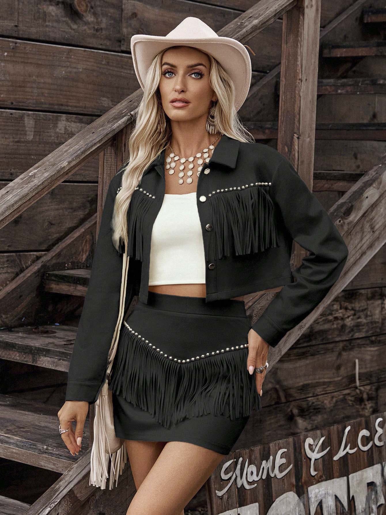 Womens Tassel Faux Suede Loose-fit Set