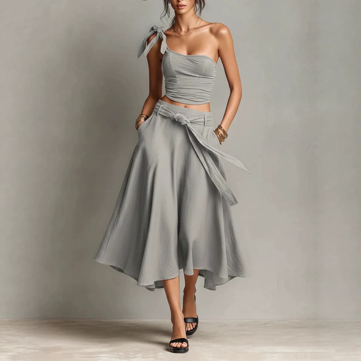 One-shoulder Strap Camisole And Skirt Set 8