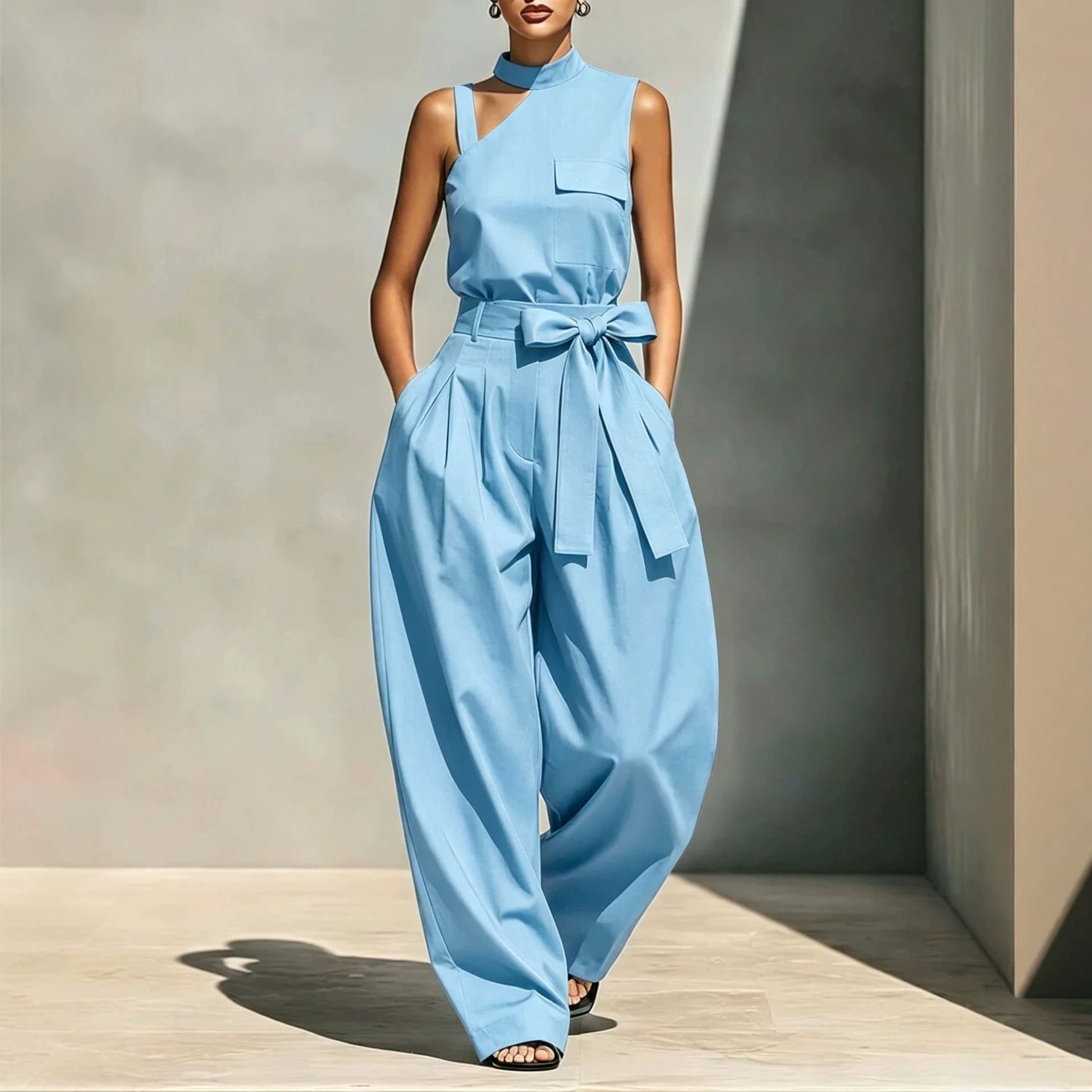 Off-shoulder Stand-collar Sleeveless Jumpsuit 3