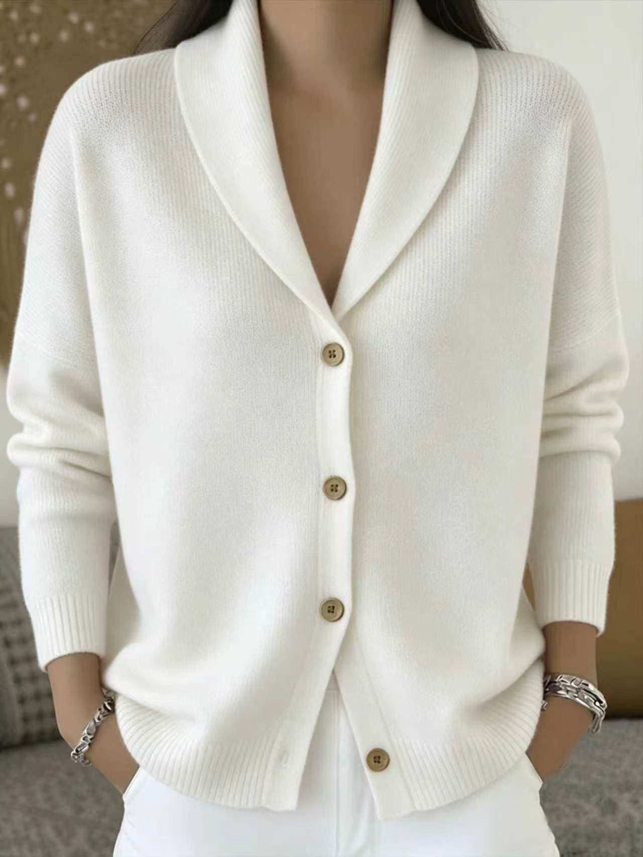 Womens Knitted Cardigan Loose-Fit Lazy Style Soft And Cozy Notch Lapel Solid Color Long-Sleeve Sweater 13
