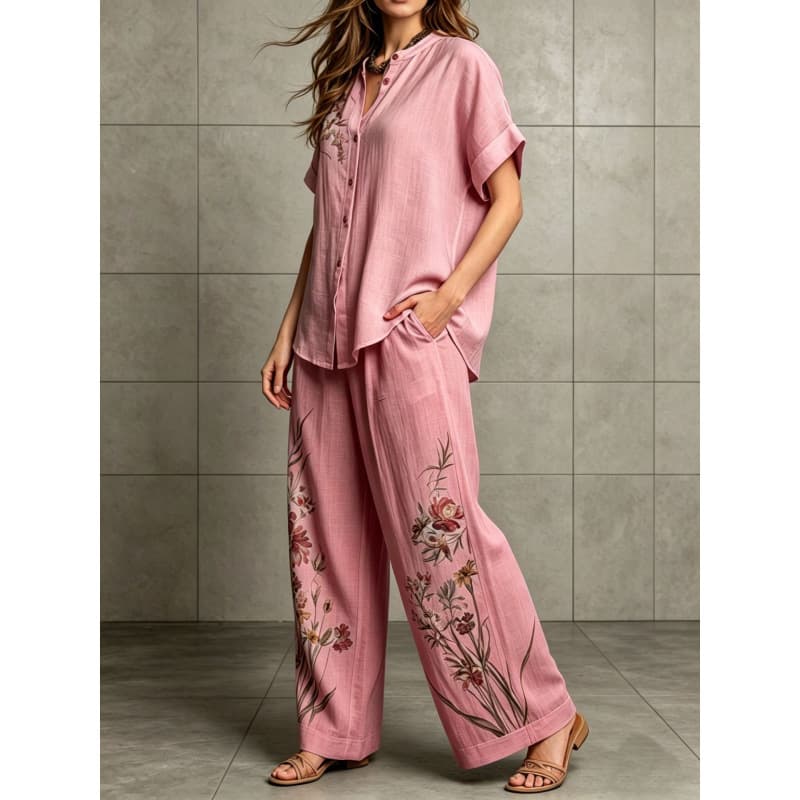 Short-sleeve Top And Wide-leg Pants Casual Two-piece Set