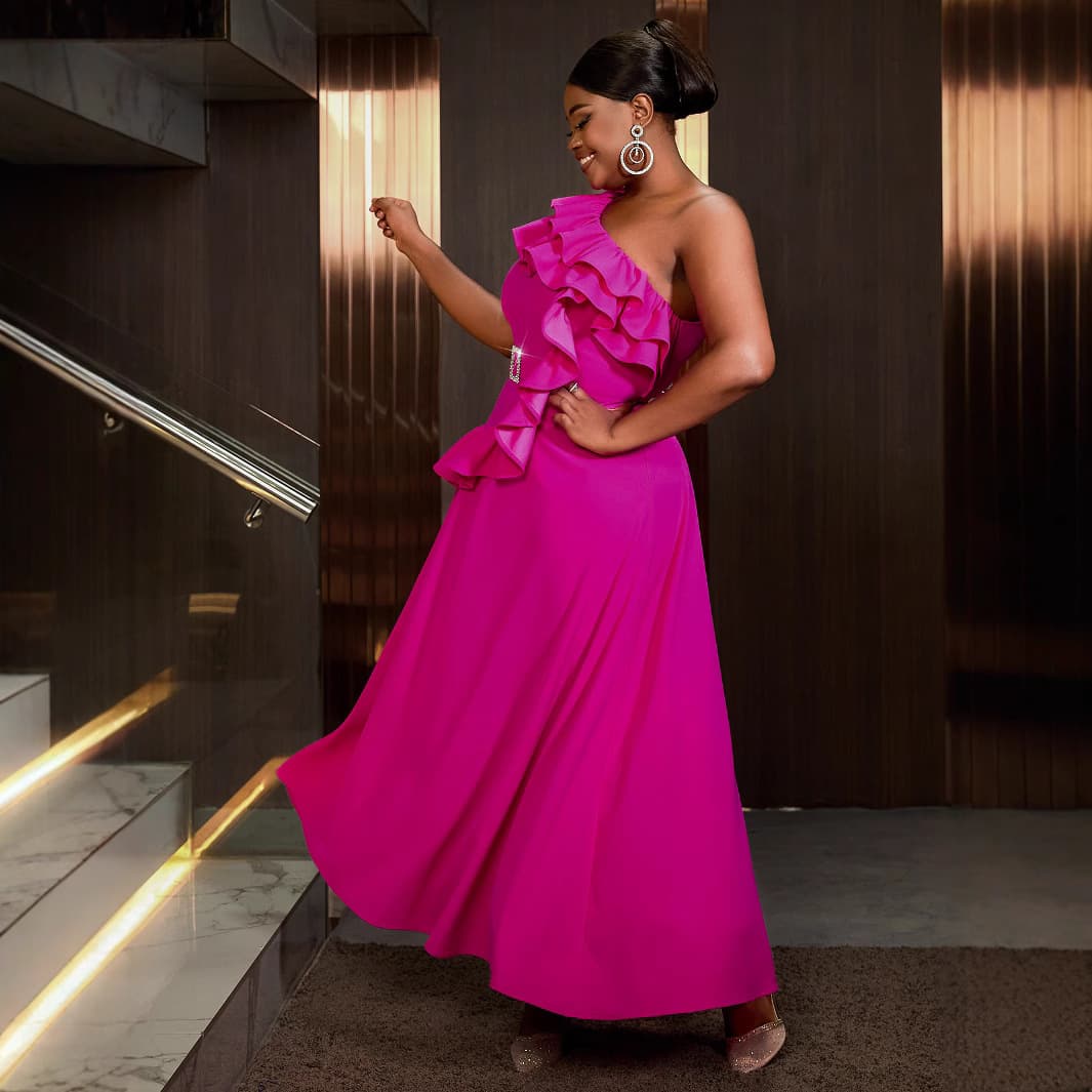 Womens One-shoulder Sleeve Evening Gown