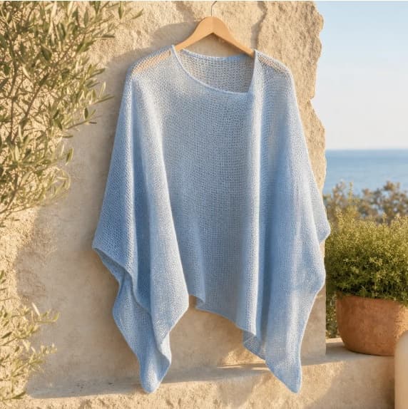 Womens Solid-Color Knitted Cape Blouse