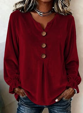 Summer women's V-neck button-up blouse 2