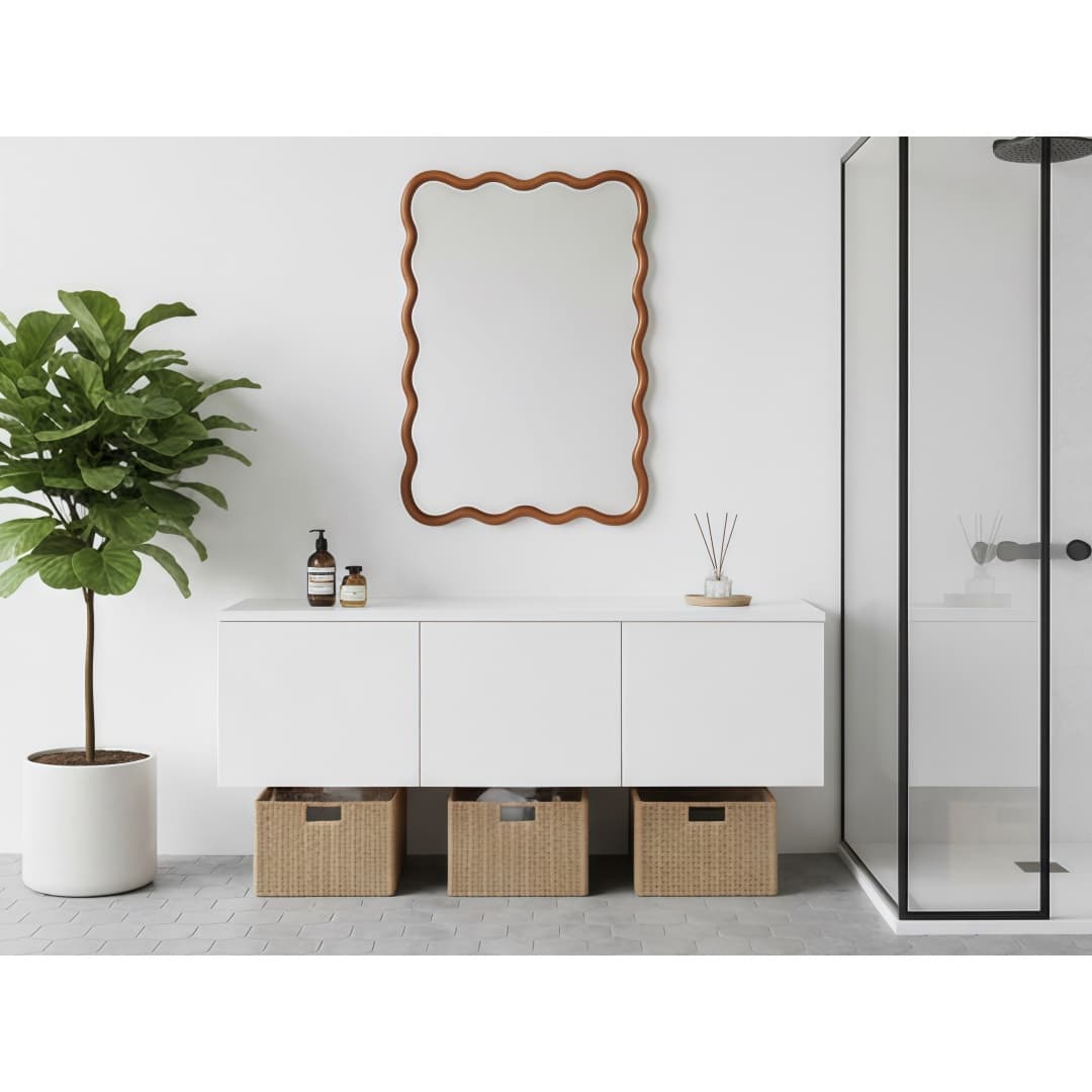 Yellowish Brown 20x30 Wavy Rectangle Solid Wood Frame Decorative Mirror,For Bedroom, Bathroom, Living Room, Entryway 4