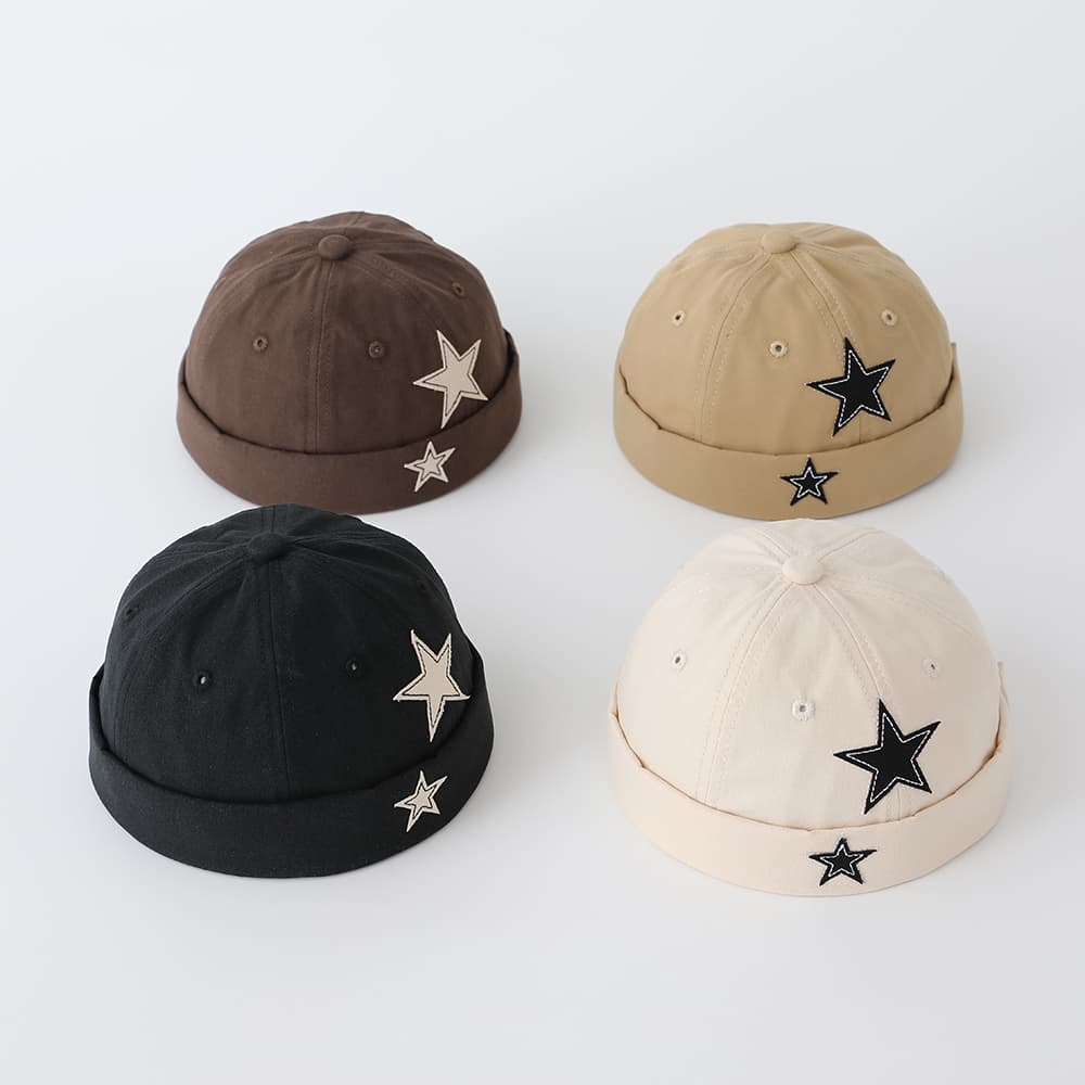 Children's Solid-color Five-pointed Star Applique Adjustable Trendy Hip-hop Style Landlord Hat Suitable For Shopping, Traveling And Street Use 2