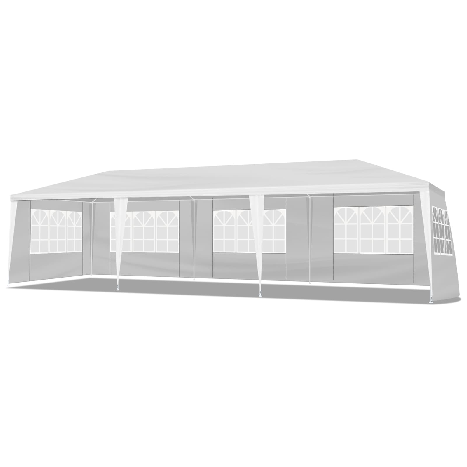 10x30ft White Party Tent With 5 Sidewalls, Outdoor Canopy Gazebo, Iron Frame & PE Cover, Waterproof Sun Shelter For Wedding BBQ Events 18