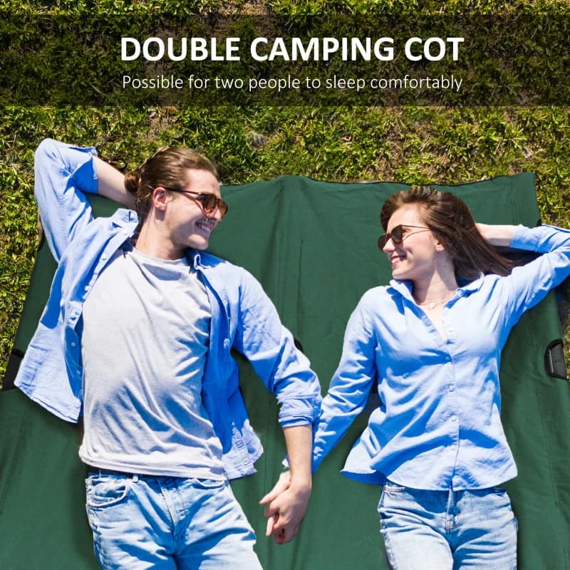 2 Person Folding Camping Cot For Adults, 50 Extra Wide Outdoor Portable Sleeping Cot With Carry Bag, Elevated Camping Bed, Beach Hiking, Green 13