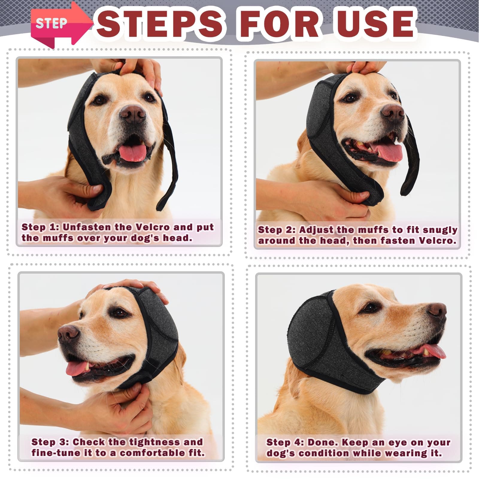 Dog Head Wrap - Quiet Ears For Anxiety, Waterproof Dog Calming Hood, No Shake Ear Cover Snoods For Thunder, Lightning, Fireworks, Vet Visits, Polyester And SBR Diving Fabric 7