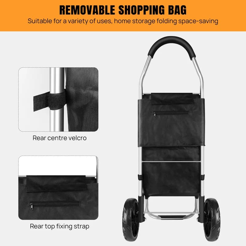 40L Lightweight 2 Wheels Shopping Trolley, Collapsible Push Pull Carts For Easy Storage, For Seniors Or Heavy Loads 4