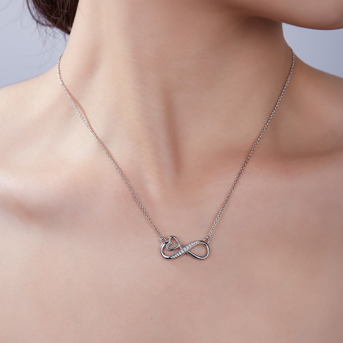 3.7g S925 Sterling Silver 11 Stone Moissanite Infinity Heart Necklace 45cm Platinum Plated Pendant With GRA, Romantic Jewelry Gift Box Set For Women 5
