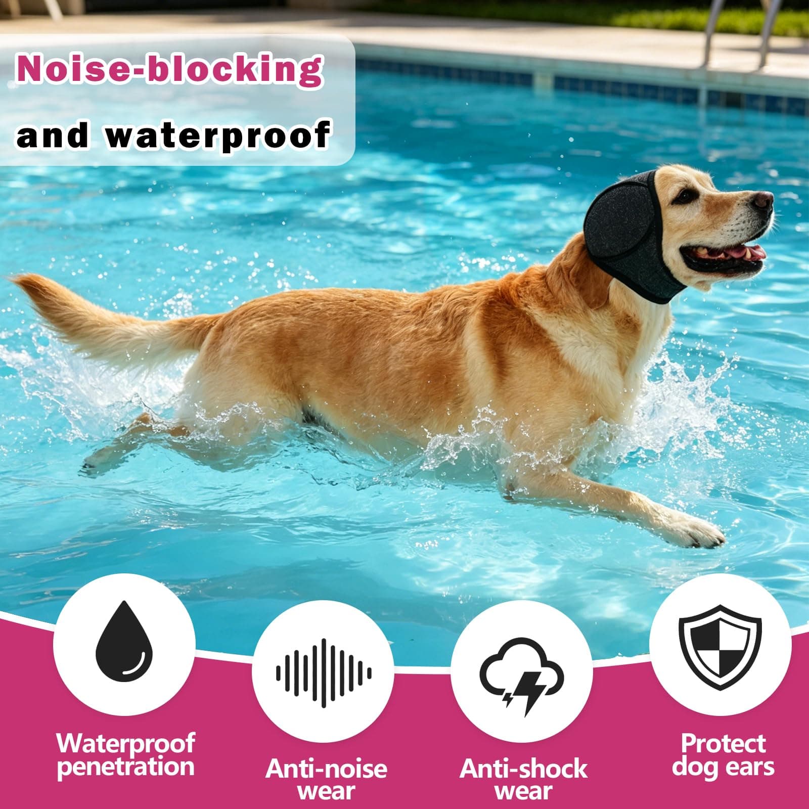 Dog Head Wrap - Quiet Ears For Anxiety, Waterproof Dog Calming Hood, No Shake Ear Cover Snoods For Thunder, Lightning, Fireworks, Vet Visits, Polyester And SBR Diving Fabric 9
