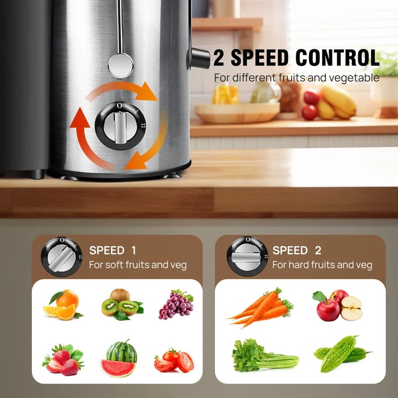 Juicer Machine, Feed Chute For Fruits, Vegetables & Citrus, 2-Speed Centrifugal Juice Extractor, 500ML Capacity 2