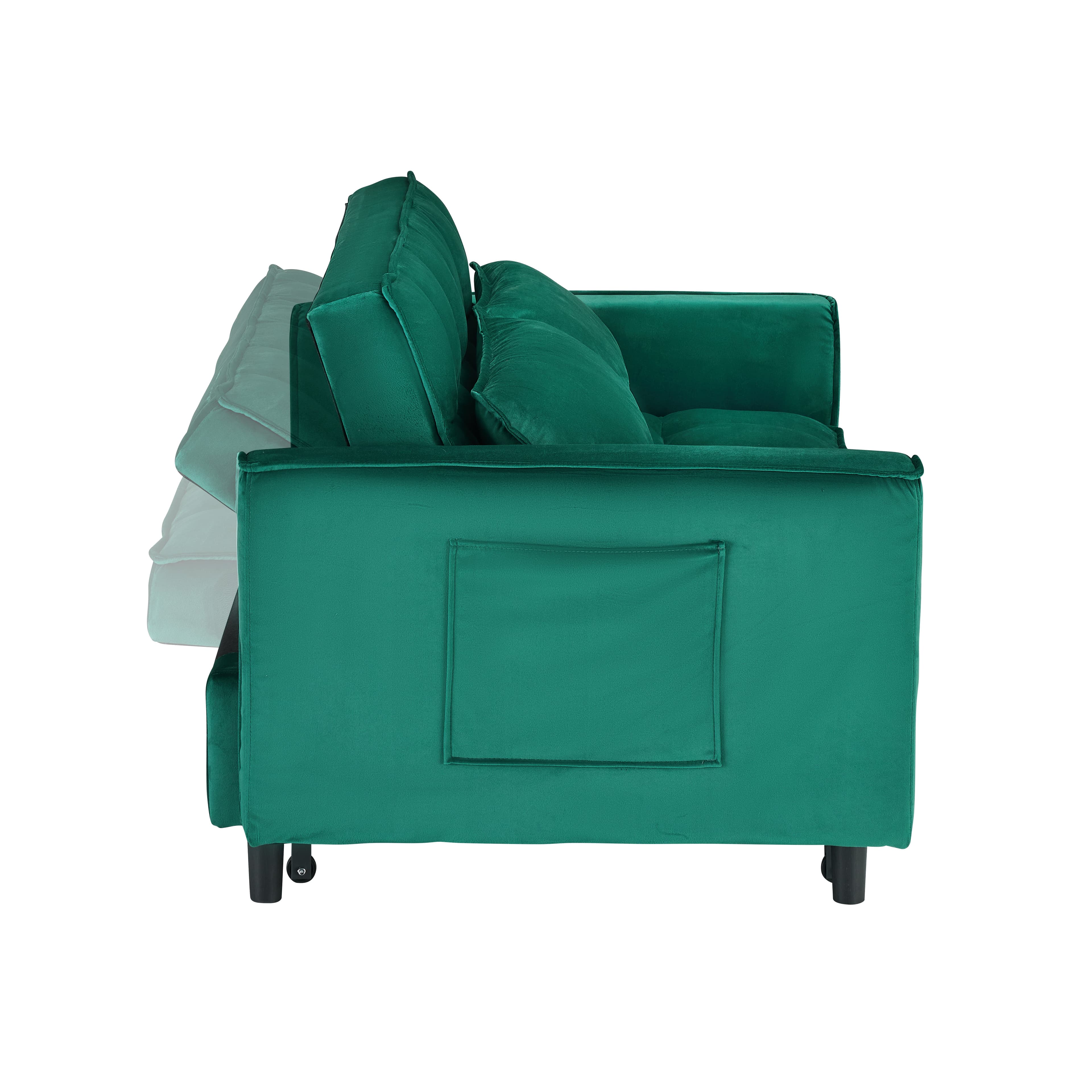 55 Green Velvet Sofa, Elegant With Convenient Pockets, Clever Interpretation Of The Three-in-one Conversion Art 2