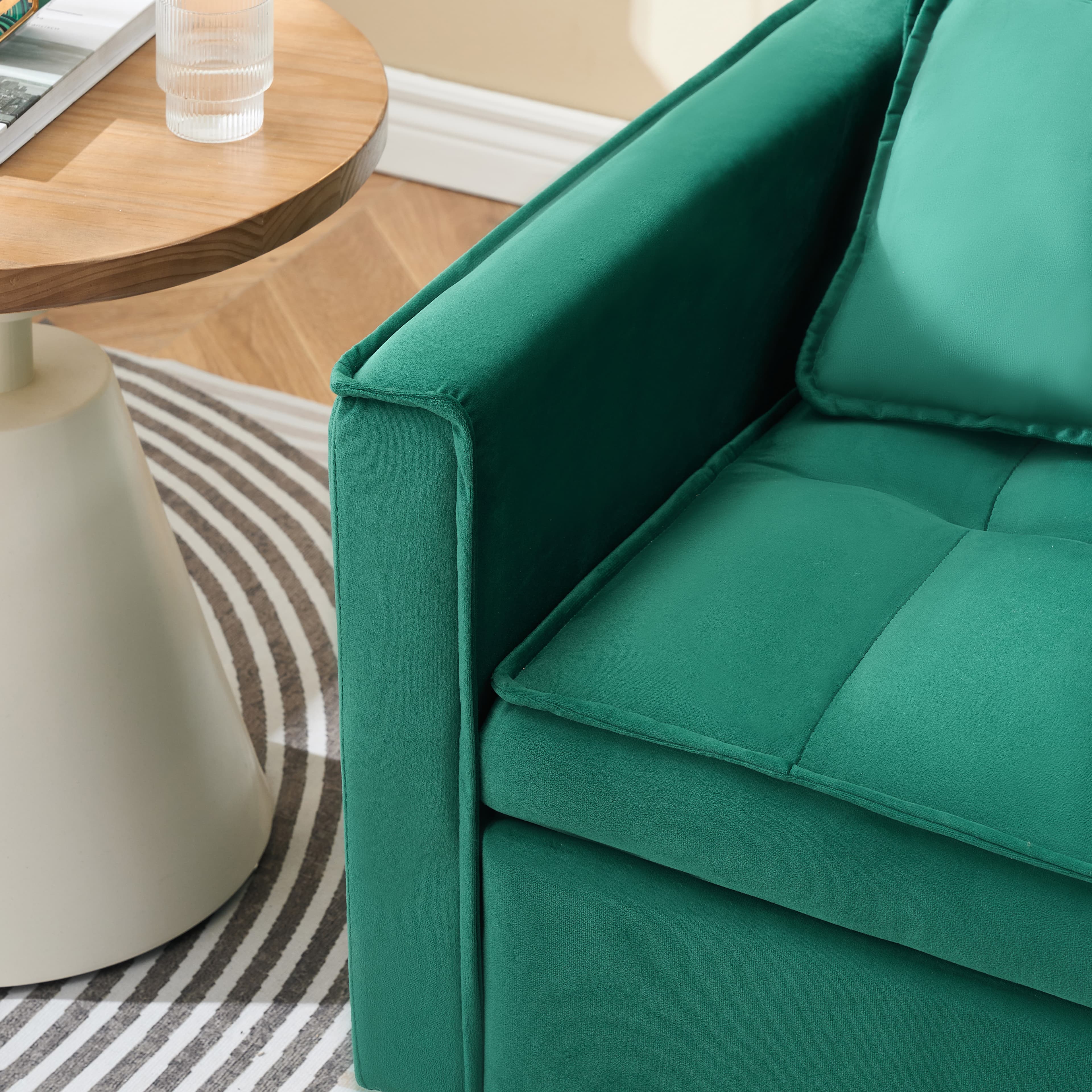 55 Green Velvet Sofa, Elegant With Convenient Pockets, Clever Interpretation Of The Three-in-one Conversion Art 3
