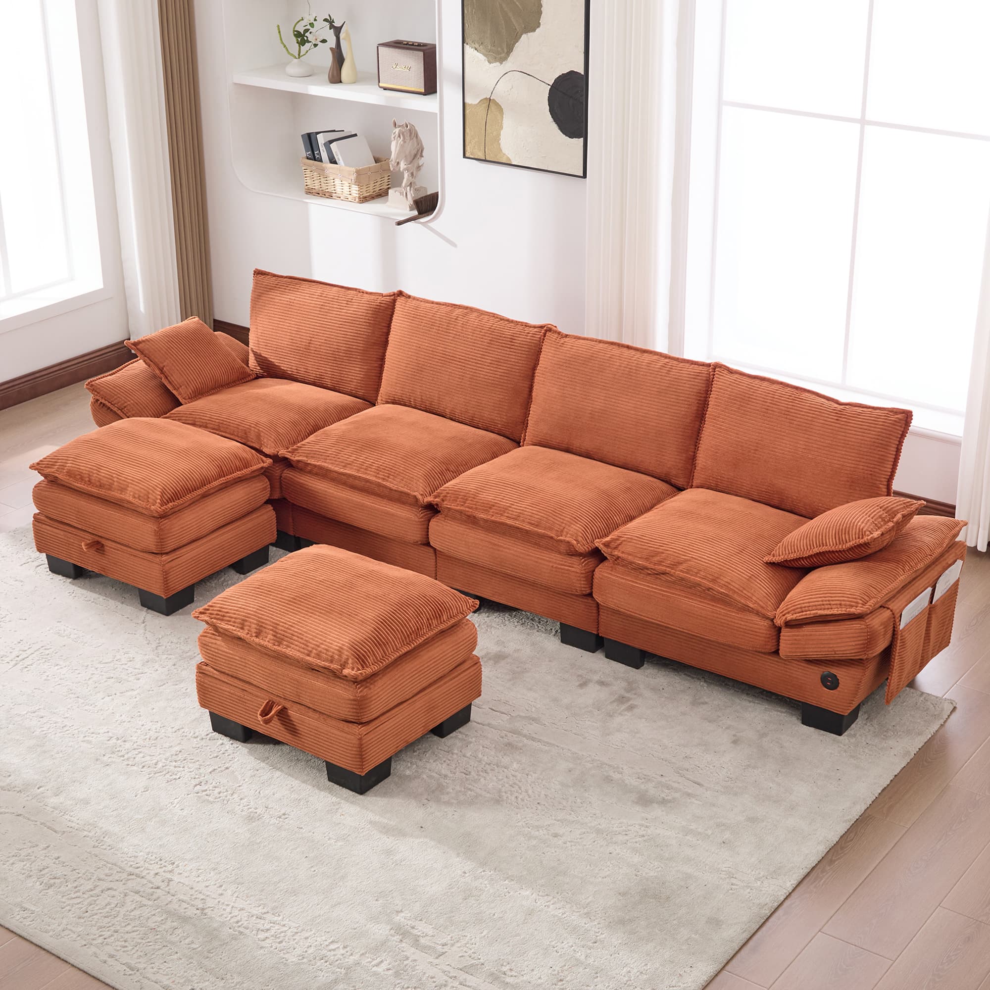 Sectional Cloud Modular Sofa,Deep Seat Sofa, Corduroy Sofa,Comfy Upholstered Furniture For Living Room, Apartment, Studio, Office,Having Multiple Combinations 3