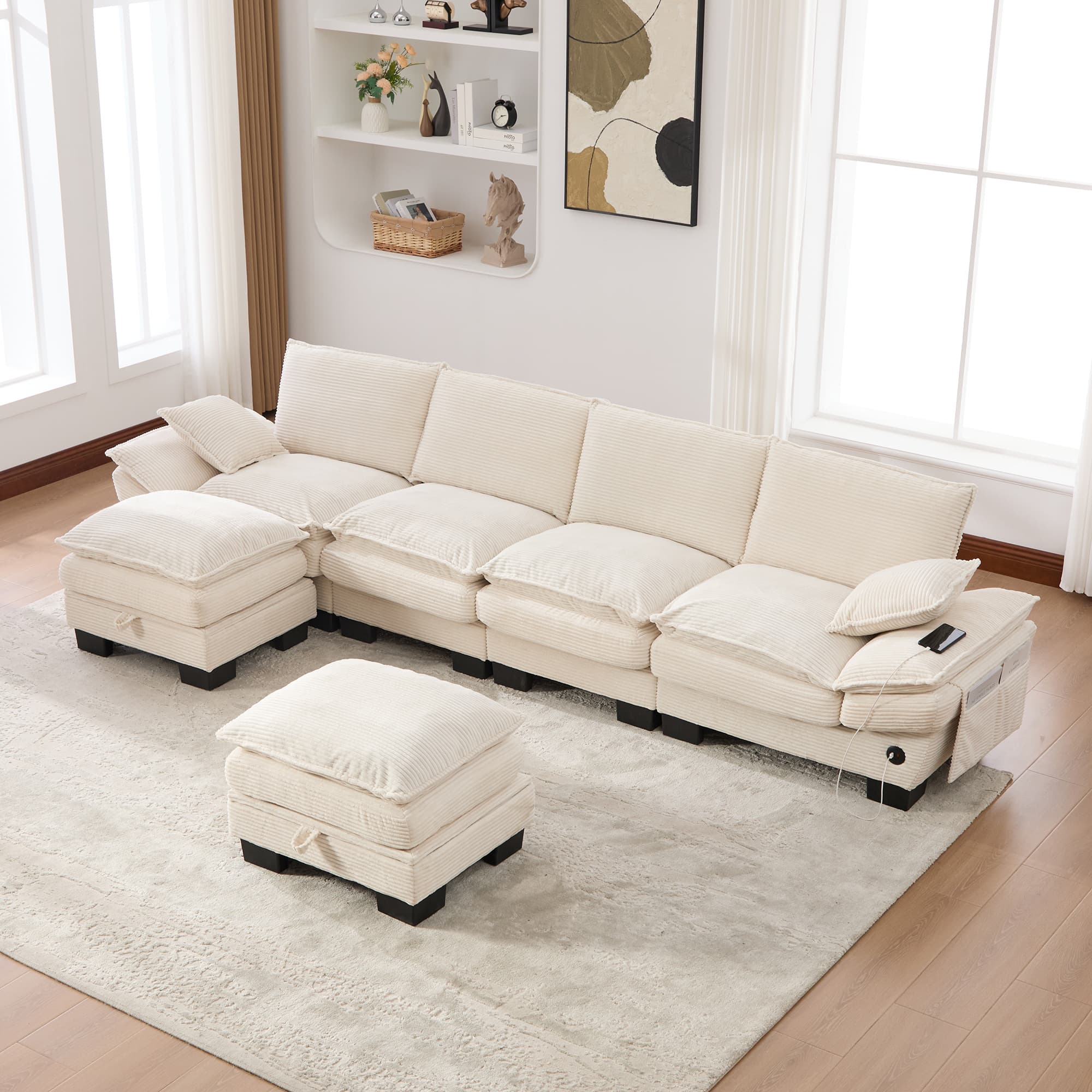 Sectional Cloud Modular Sofa,Deep Seat Sofa, Corduroy Sofa,Comfy Upholstered Furniture For Living Room, Apartment, Studio, Office,Having Multiple Combinations 5