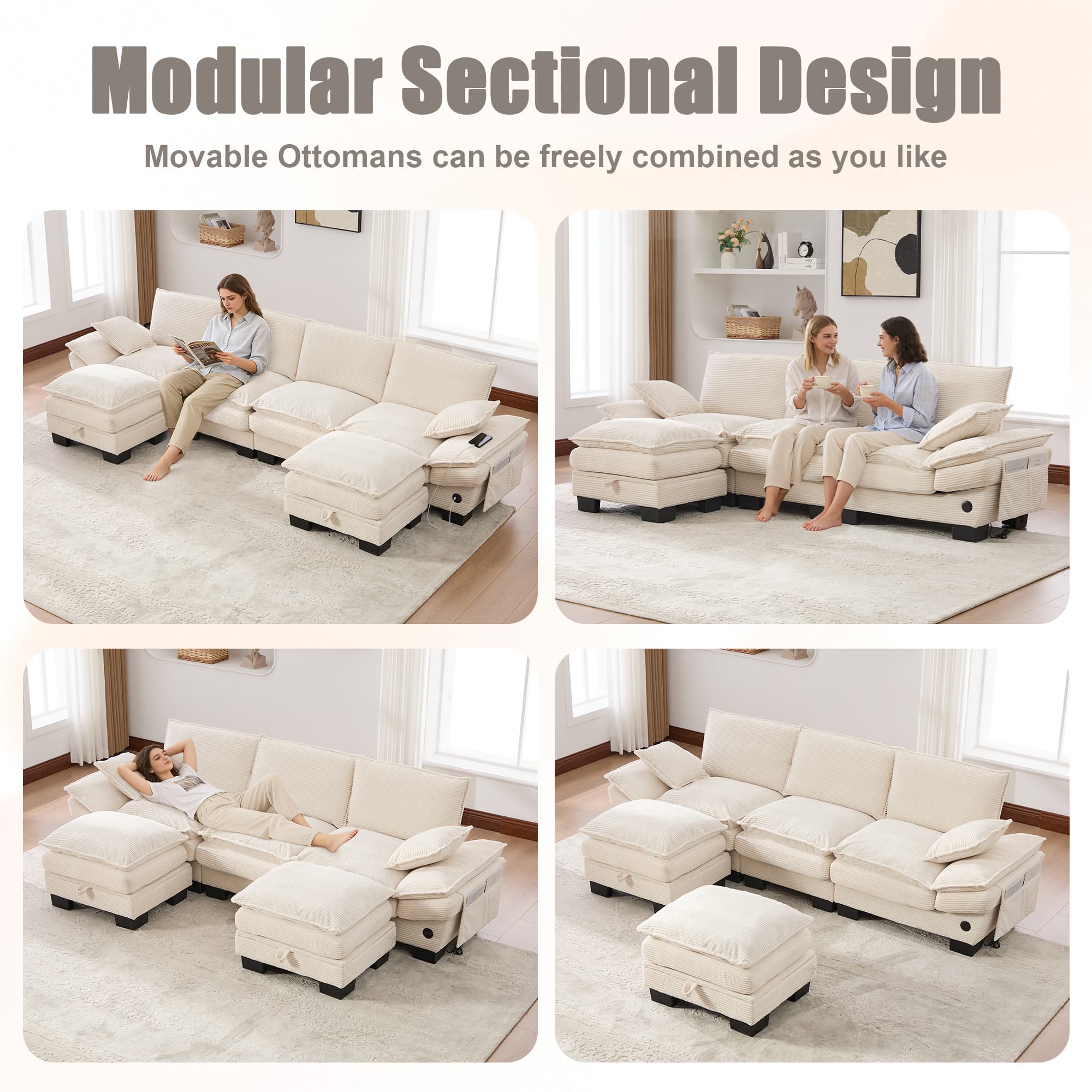 Sectional Cloud Modular Sofa,Deep Seat Sofa, Corduroy Sofa,Comfy Upholstered Furniture For Living Room, Apartment, Studio, Office,Having Multiple Combinations 2