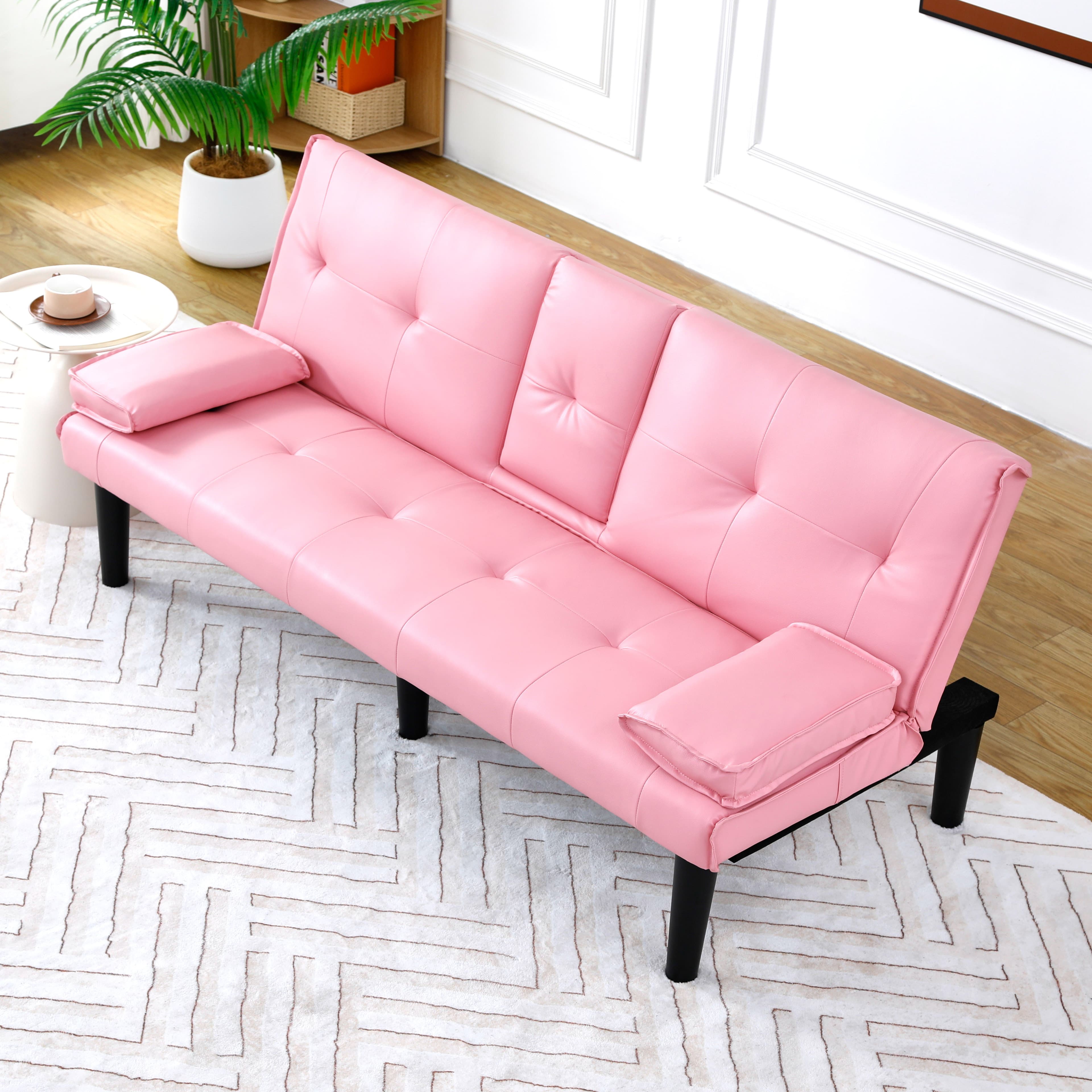 The 67-inch Pink PVC Multi-functional Sofa Bed, With A Foldable And Cup Holder Design, Makes It Extremely Convenient To Turn The Living Room Into A Guest Room 4