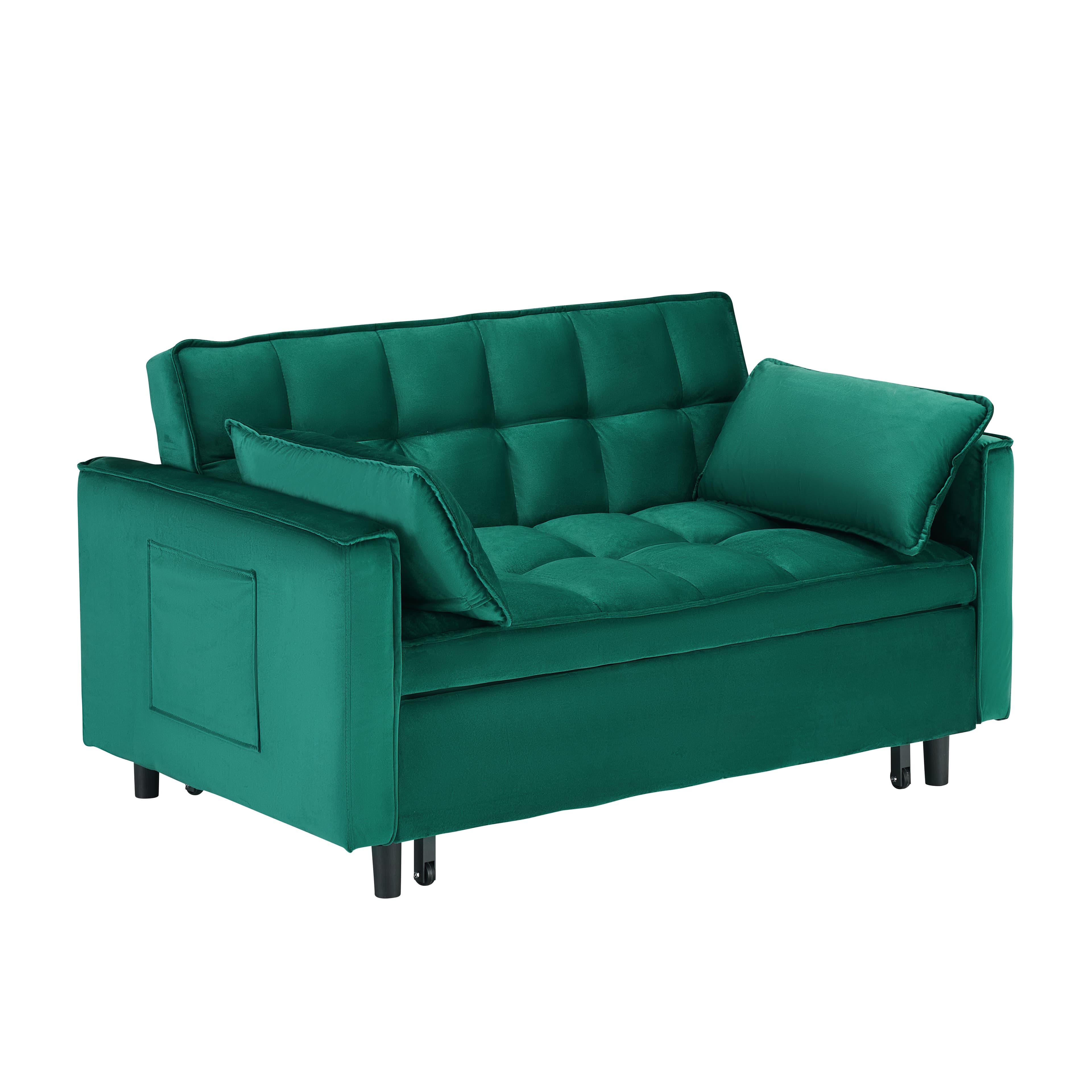 55 Green Velvet Sofa, Elegant With Convenient Pockets, Clever Interpretation Of The Three-in-one Conversion Art 4
