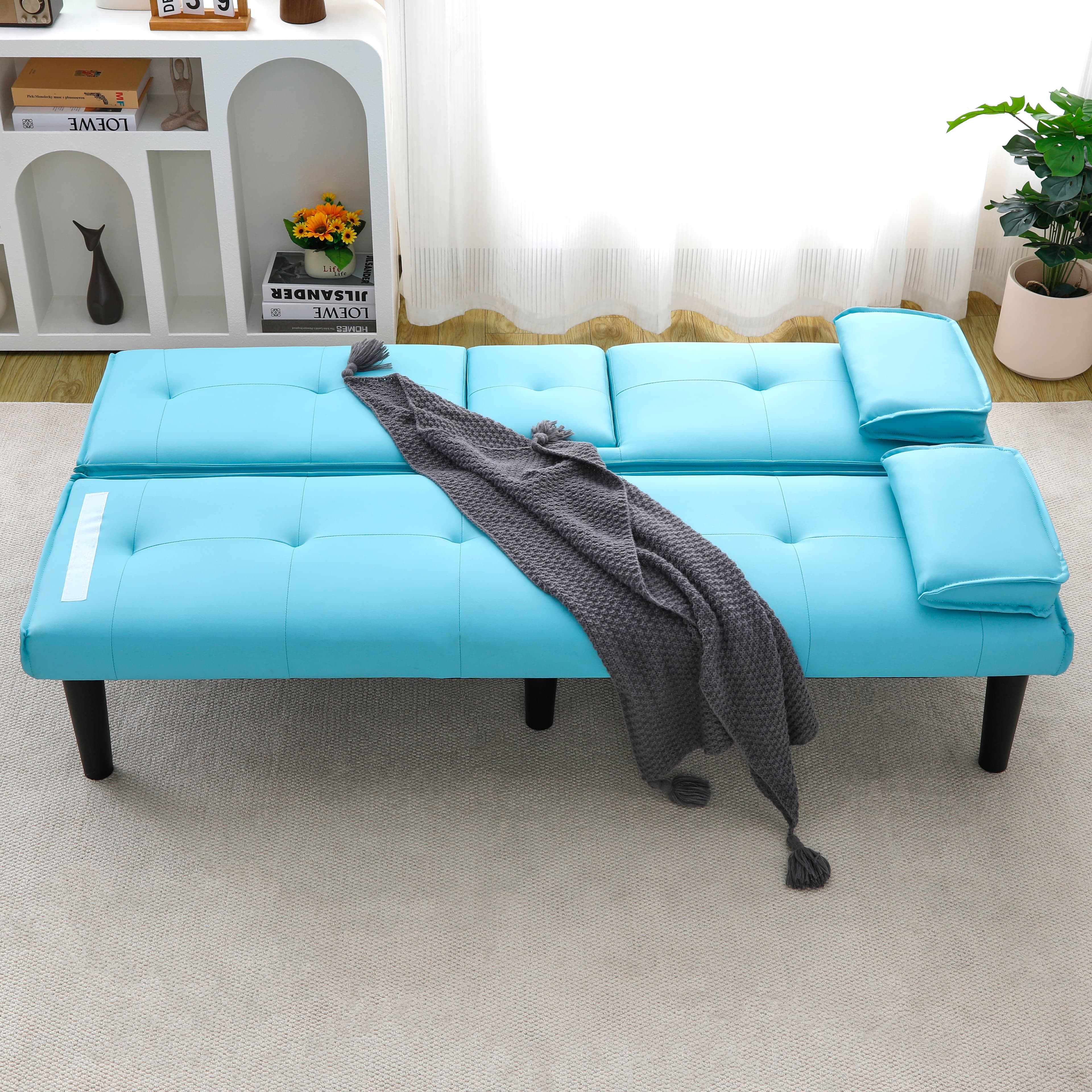 The 67-inch Blue PVC Multi-functional Sofa Bed, With A Foldable And Cup Holder Design, Makes It Extremely Convenient To Turn The Living Room Into A Guest Room 3