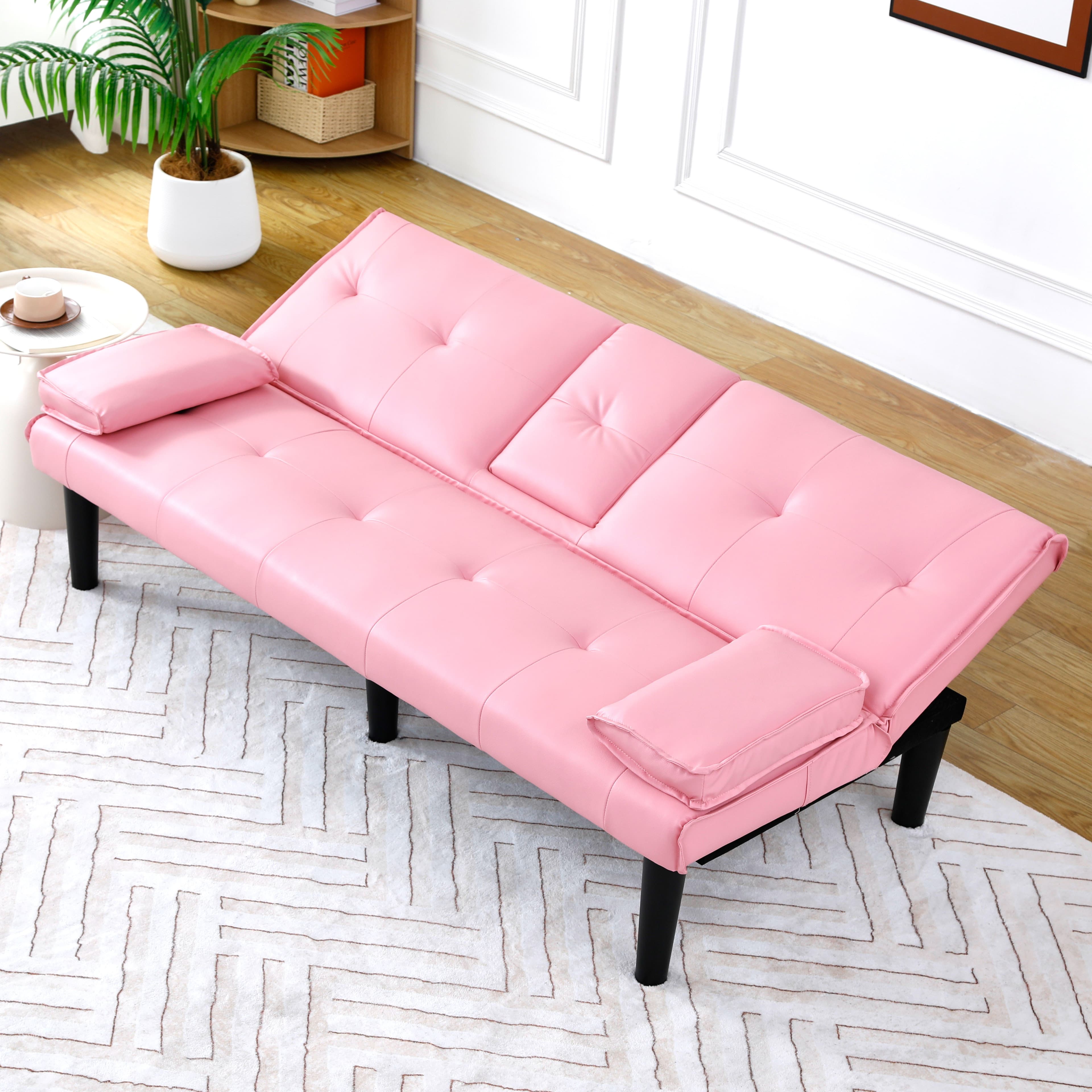 The 67-inch Pink PVC Multi-functional Sofa Bed, With A Foldable And Cup Holder Design, Makes It Extremely Convenient To Turn The Living Room Into A Guest Room 5