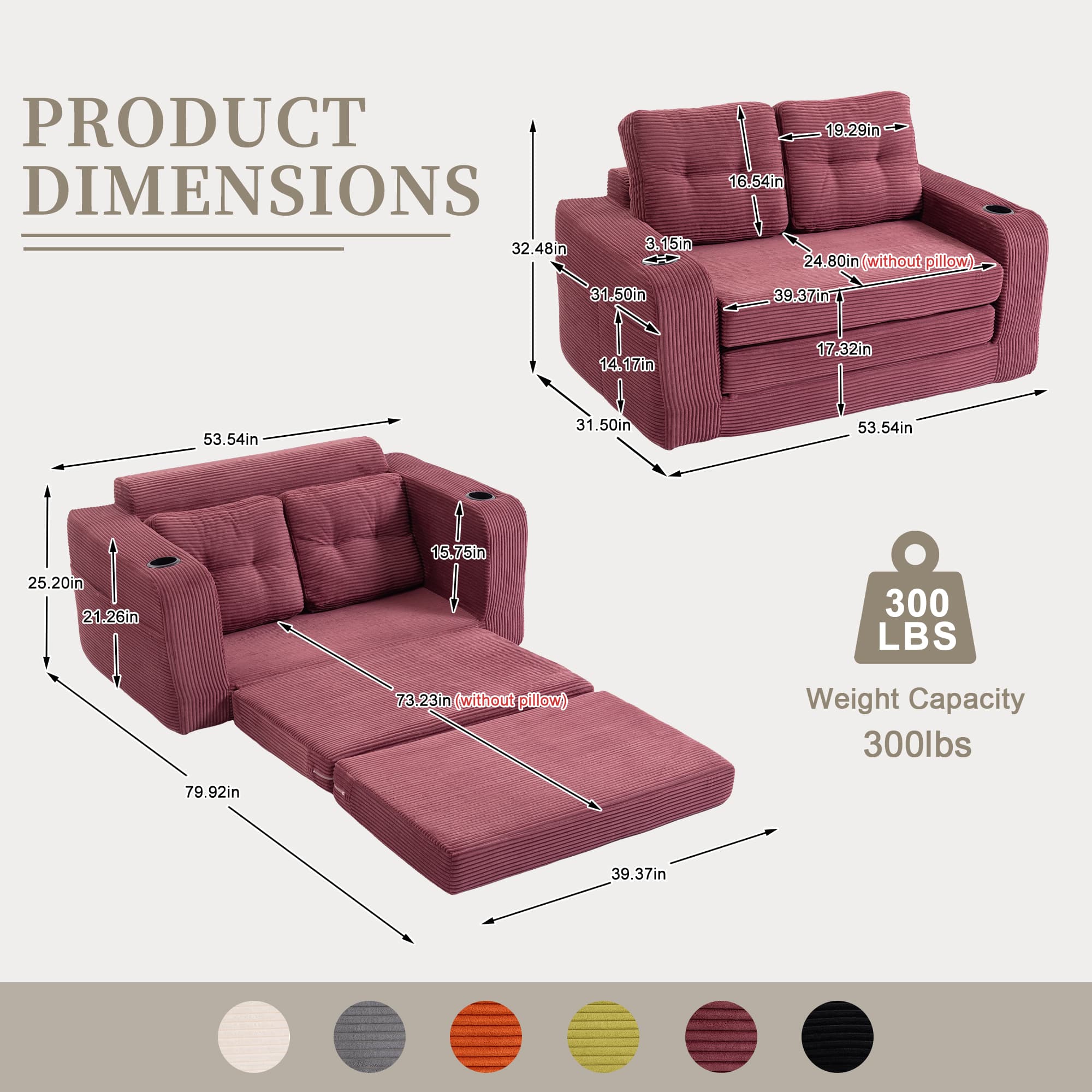 Convertible Sofa Bed,Expandable Double Sofa Bed, 2 In 1 Convertible Sofa Bed, Fold Out Floor Couch With Pillows For Living Room Bedroom Lounge 2