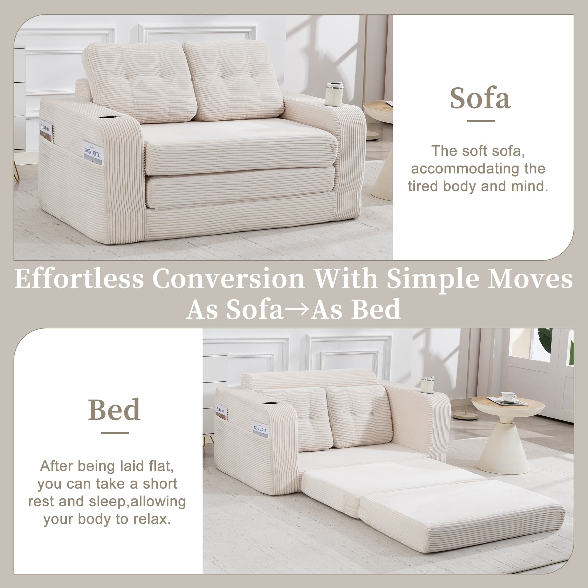 Convertible Sofa Bed,Expandable Double Sofa Bed, 2 In 1 Convertible Sofa Bed, Fold Out Floor Couch With Pillows For Living Room Bedroom Lounge 5