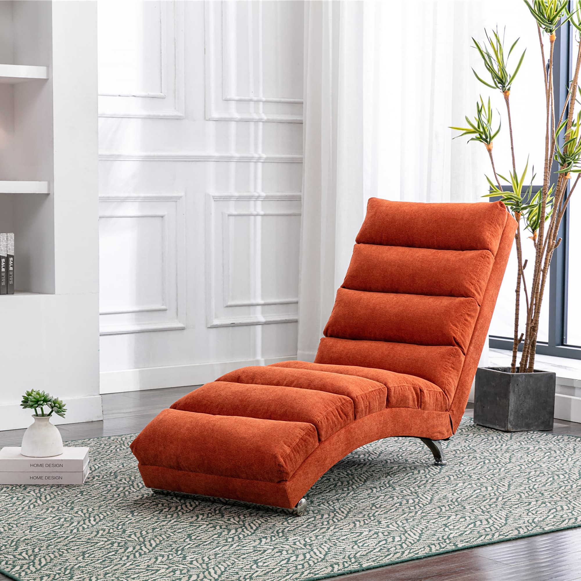 COOLMORE Luxury Upholstered Chaise Lounge Chair With Vibration For Relaxation, Modern Fixed Back Fabric Leisure Recliner Sofa For Living Room Bedroom 2