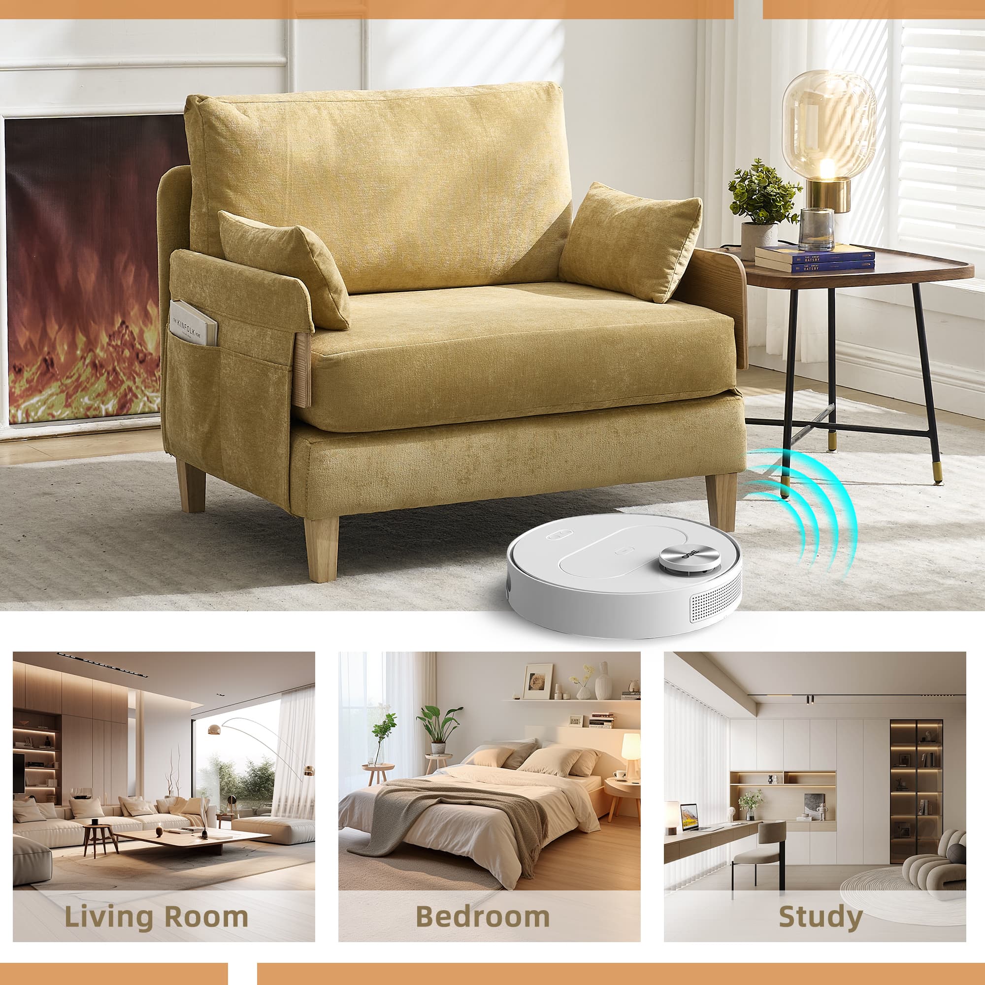 Foldable Sofa Bed Recliner, 3-in-1 Convertible Sleeper, Mid-century Modern Decor, Suitable For Small Spaces, With Three Pillows, Can Be Placed In The Bedroom Study Room Guest 5