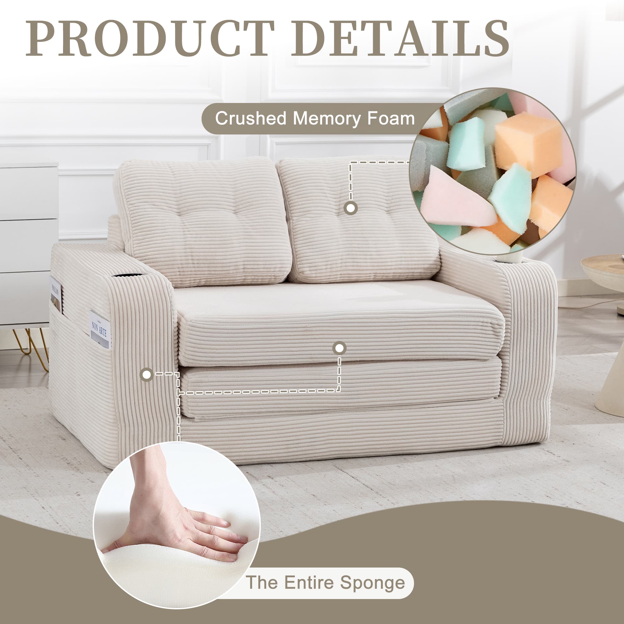 Convertible Sofa Bed,Expandable Double Sofa Bed, 2 In 1 Convertible Sofa Bed, Fold Out Floor Couch With Pillows For Living Room Bedroom Lounge 4