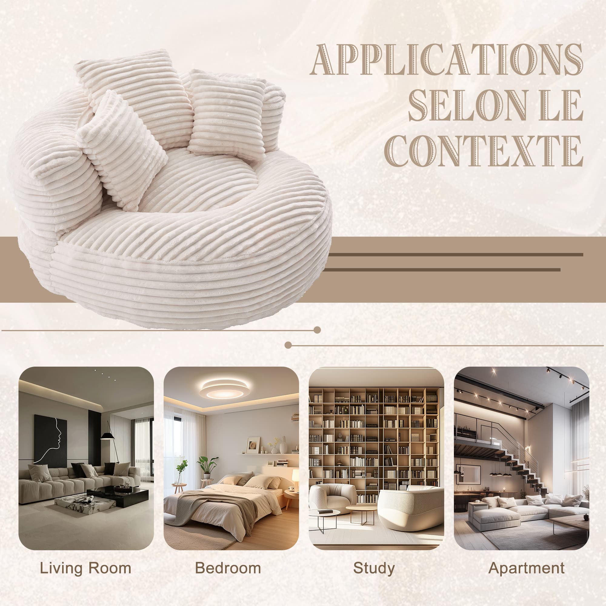 Bean Bag Chairs, Bean Bag Sofa For Adults, Kids,Oversized Corduroy Bean Bag Chair With 3 Pillows & Armrest,Beanbag Chair & Lazy Sofa With Foam Filler For Bedroom Living Room Dorm 3