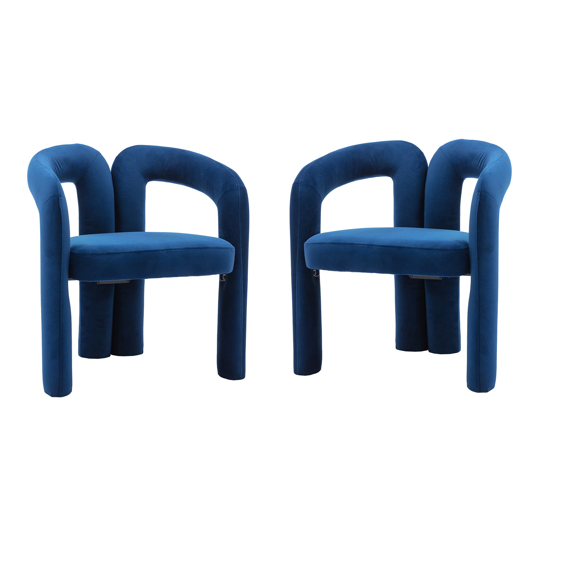Contemporary Designed Velvet Fabric Upholstered Accent Dining Chair Barrel Side Chairs Kitchen Armchair For Living Room Set Of 2 Navy Velvet 2