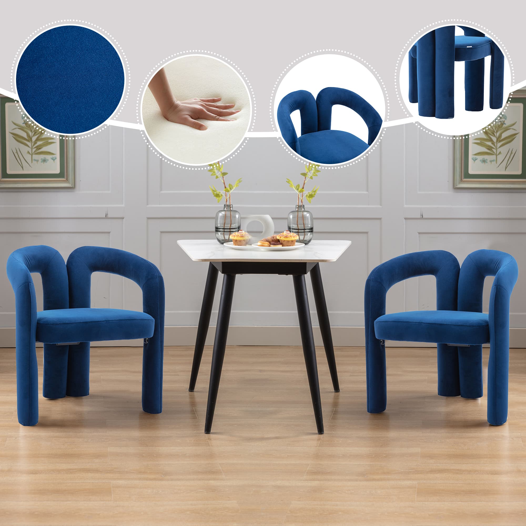 Contemporary Designed Velvet Fabric Upholstered Accent Dining Chair Barrel Side Chairs Kitchen Armchair For Living Room Set Of 2 Navy Velvet 4
