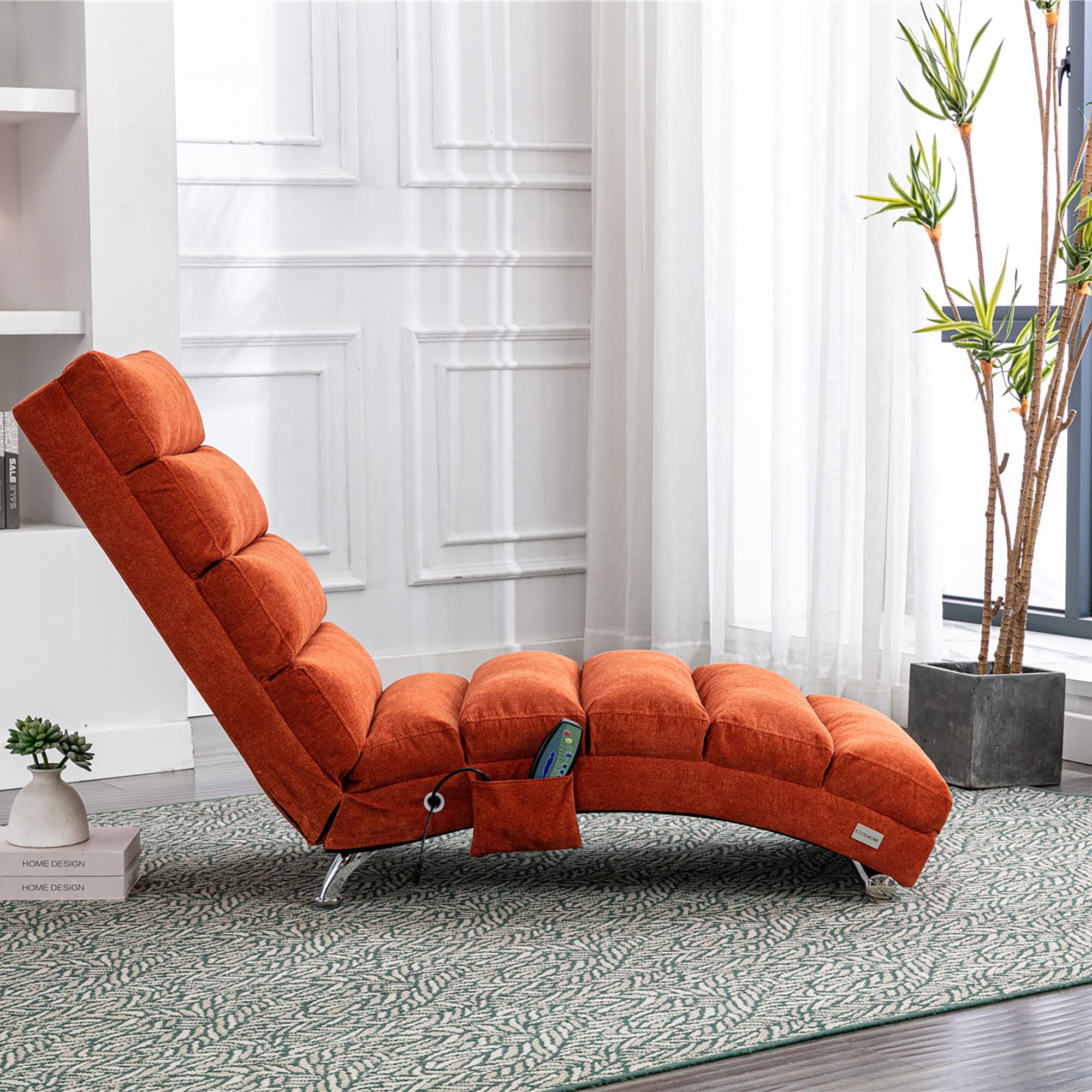 COOLMORE Luxury Upholstered Chaise Lounge Chair With Vibration For Relaxation, Modern Fixed Back Fabric Leisure Recliner Sofa For Living Room Bedroom 3