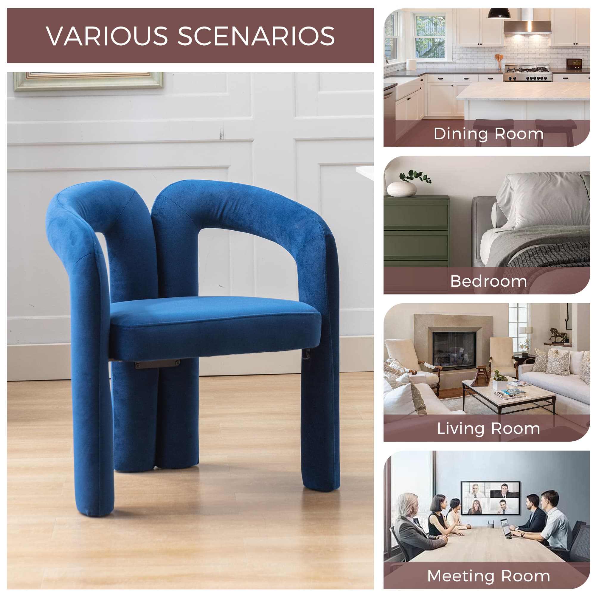 Contemporary Designed Velvet Fabric Upholstered Accent Dining Chair Barrel Side Chairs Kitchen Armchair For Living Room Set Of 2 Navy Velvet 5