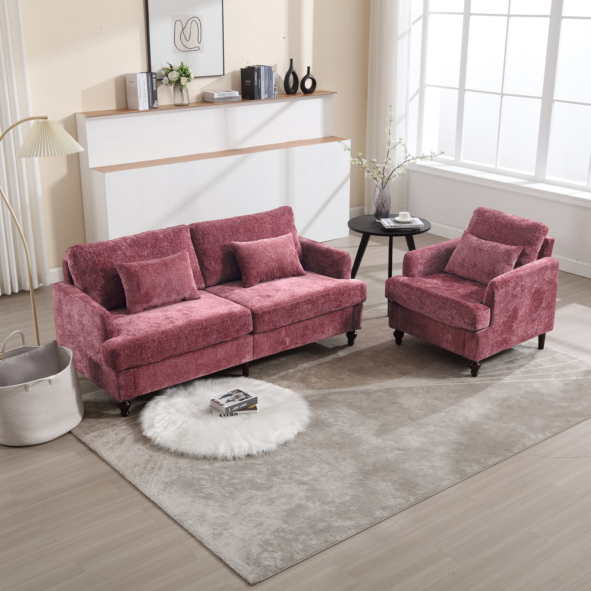 Wood Frame Armchair, Modern Accent Chair Lounge Chair For Living Room,Tufted Club Chair, Mid Century Modern Arm Chairs With Studded, Solid Wood Frame, For Bedroom, Reading Wine Red Chenille 2