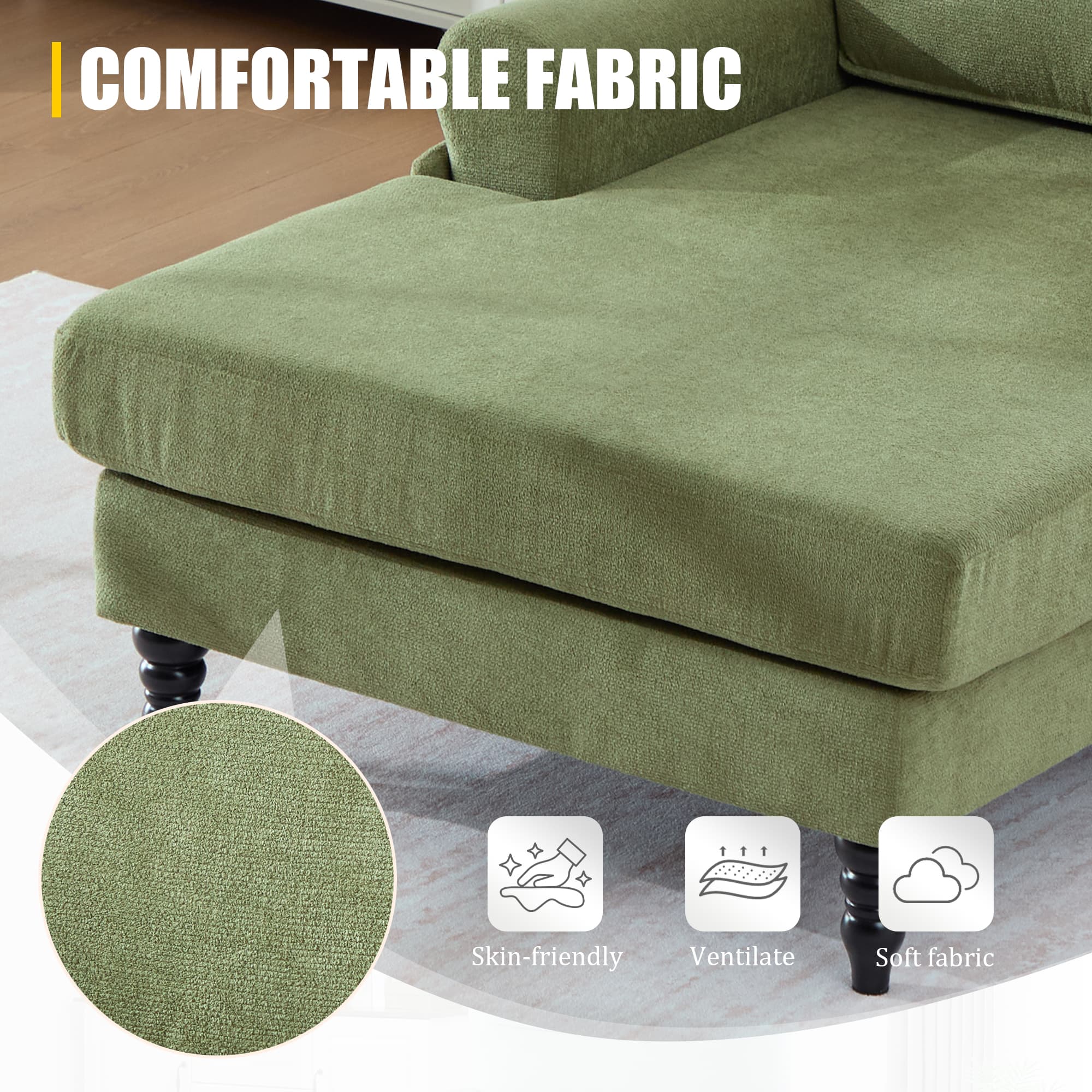 Modern Minimalist Chenille Fabric Chaise Lounge Recliner Single Sofa Living Room Bedroom Rest Chair Wooden Sofa Legs With Comfortable Backrest And Armrests Side Pockets For Storage Suitable For Office 3