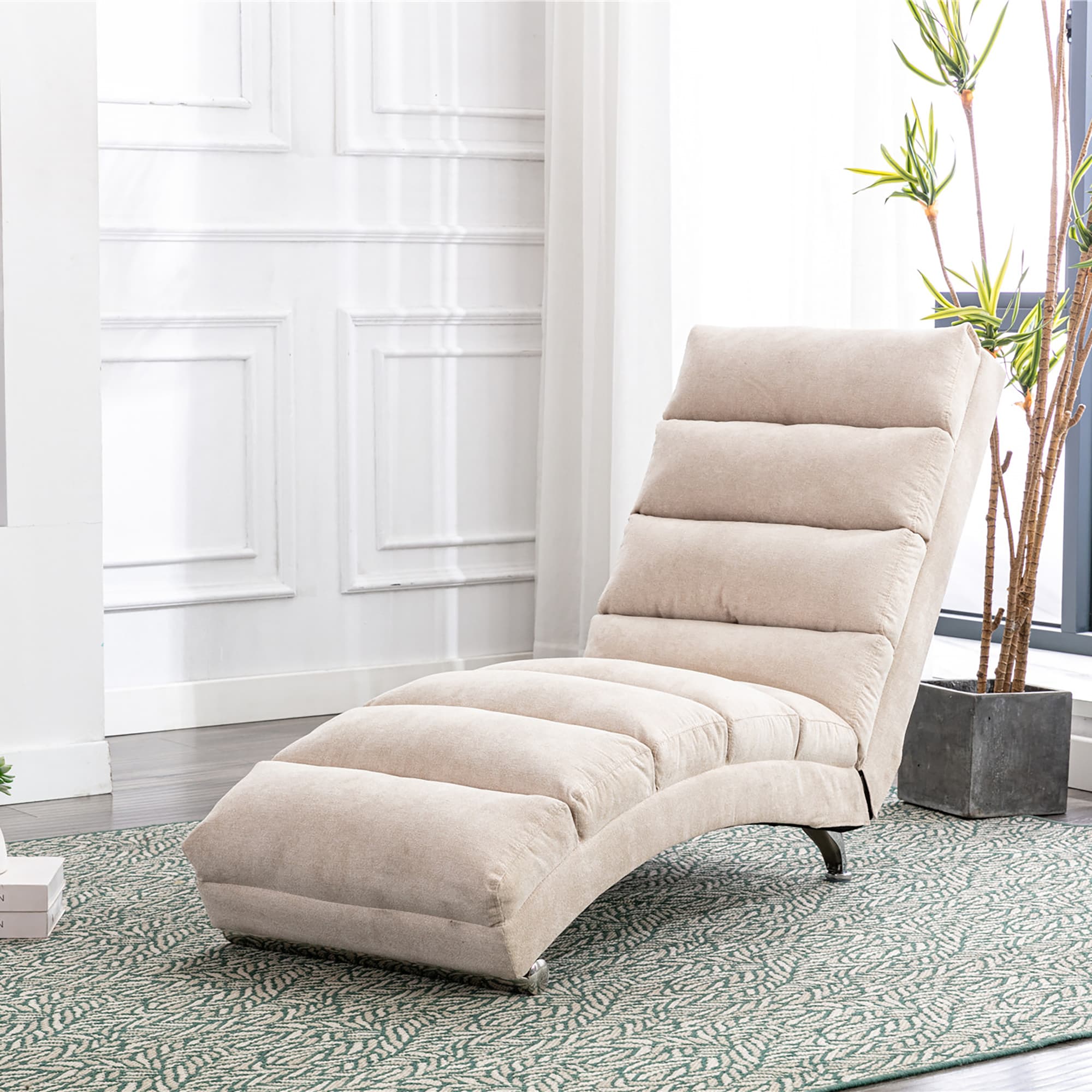 COOLMORE Luxury Upholstered Chaise Lounge Chair With Vibration For Relaxation, Modern Fixed Back Fabric Leisure Recliner Sofa For Living Room Bedroom 5
