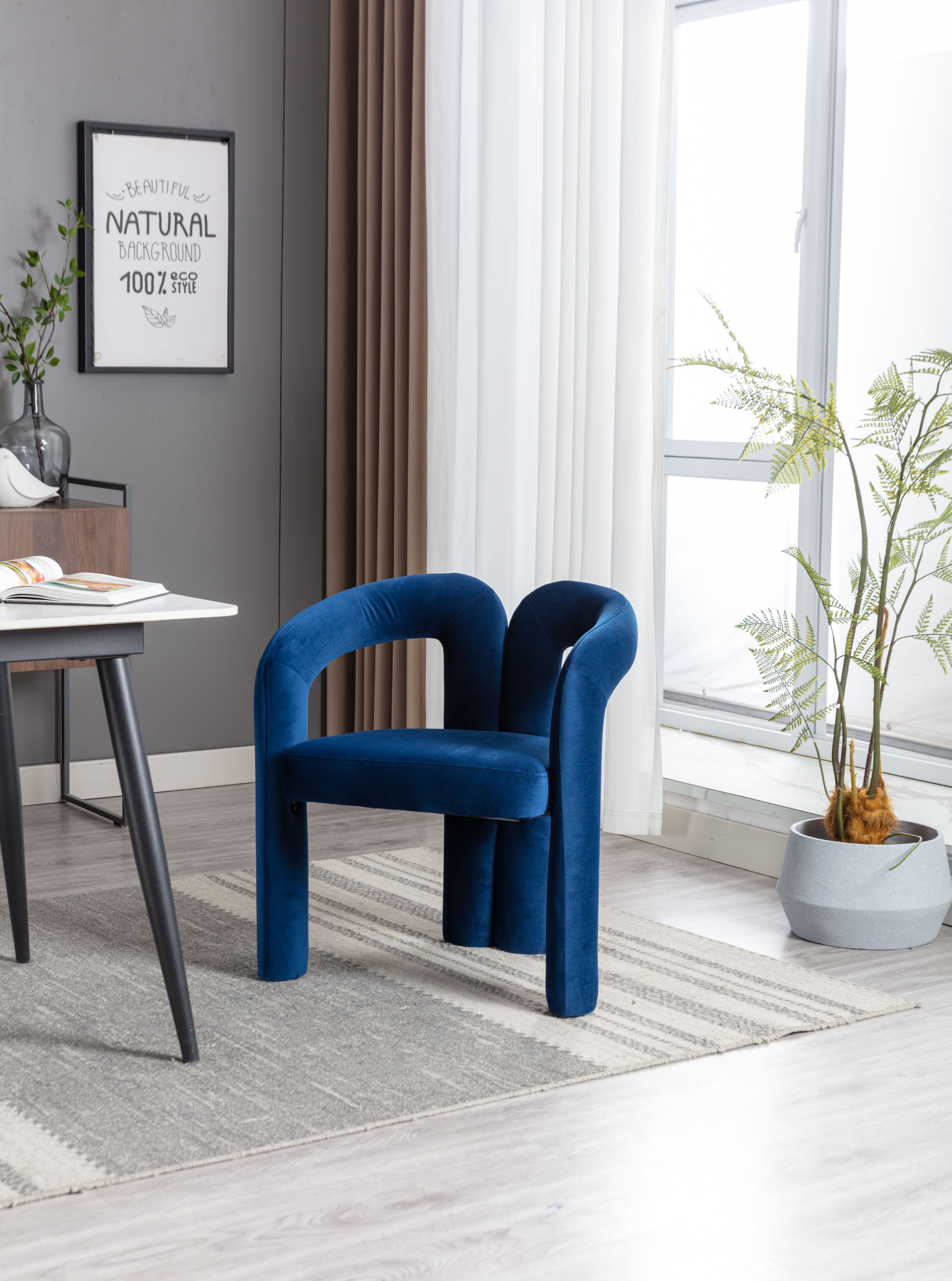 Contemporary Designed Velvet Fabric Upholstered Accent Dining Chair Barrel Side Chairs Kitchen Armchair For Living Room Set Of 2 Navy Velvet 3