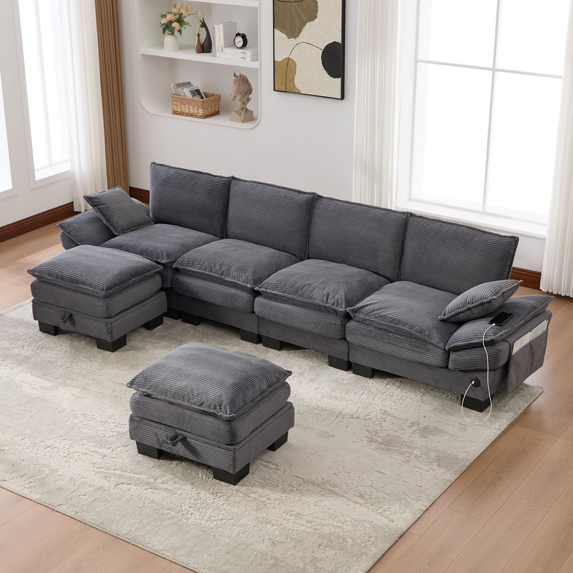Sectional Cloud Modular Sofa,Deep Seat Sofa, Corduroy Sofa,Comfy Upholstered Furniture For Living Room, Apartment, Studio, Office,Having Multiple Combinations 3