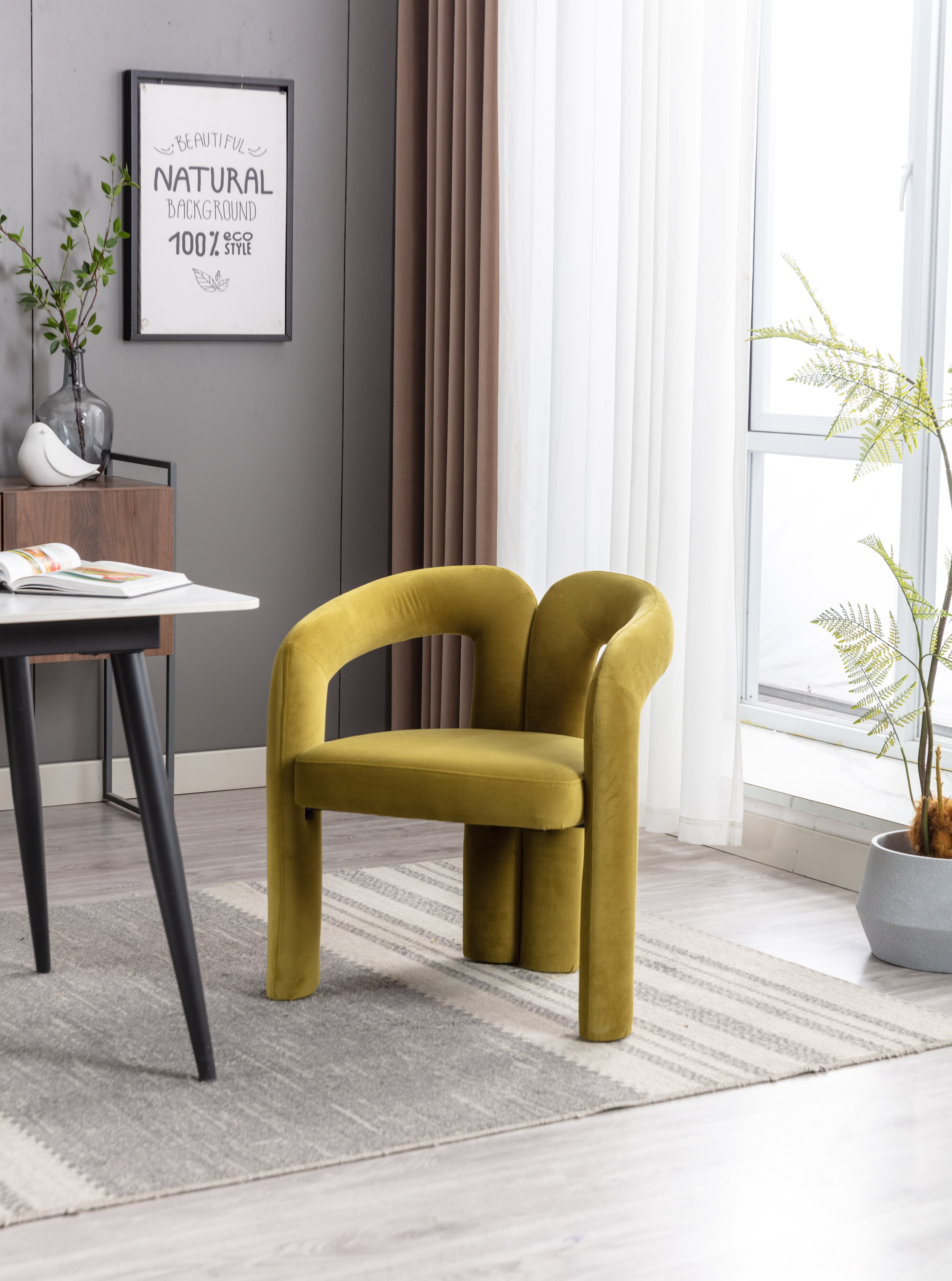Contemporary Designed Velvet Fabric Upholstered Accent Dining Chair Barrel Side Chairs Kitchen Armchair For Living Room Set Of 2 Olive Velvet 3