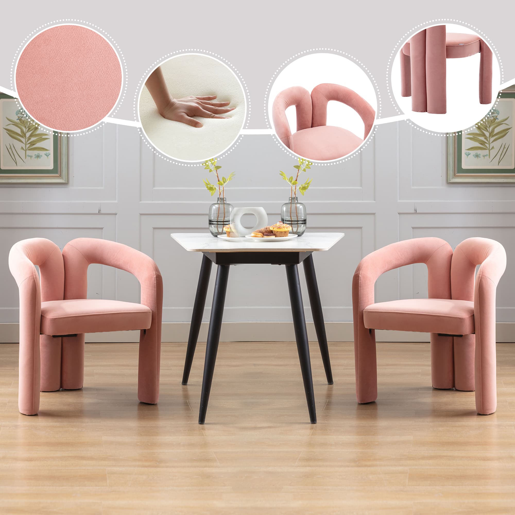 Contemporary Designed Velvet Fabric Upholstered Accent Dining Chair Barrel Side Chairs Kitchen Armchair For Living Room Set Of 2 Velvet 3